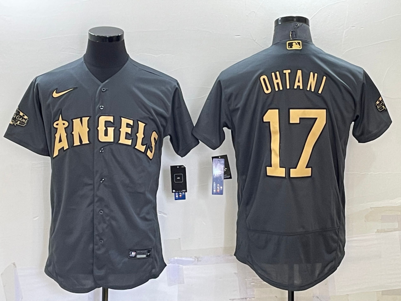 Men's Los Angeles Angels #17 Shohei Ohtani 2022 All-Star Charcoal Flex Base Stitched Jersey